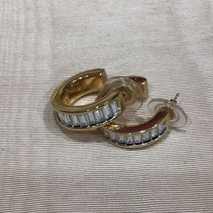 Vintage emerald cut crystal hoops earrings